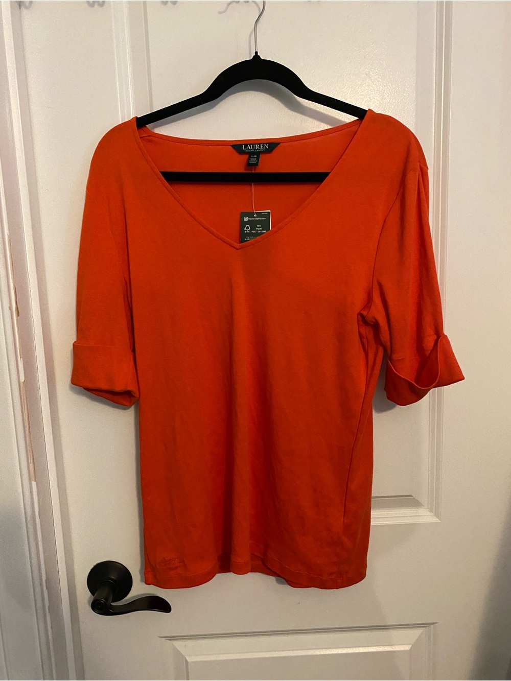 NWT Ralph Lauren Orange V-Neck Short Sleeve Women's Top
